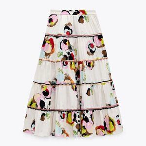Zara Long Multicolored Floral Printed Skirt